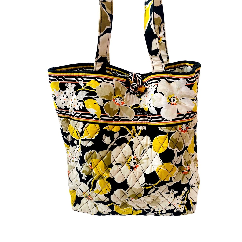 Vera Bradley Sunkissed Floral Quilted Cotton Tote Bag Yellow Black White